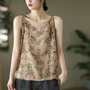 Áo T-shirt hai dây in cành hoa ô liu - NU7070