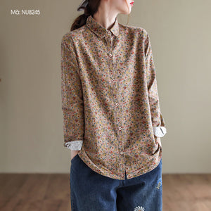 Áo sơ mi linen dài tay cổ pipi in hoa liti - NU8245