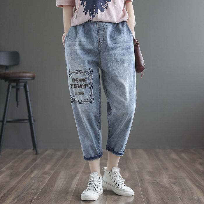 Quần baggy denim lưng thun thêu Opening - NU6629