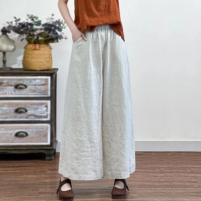 Quần baggy linen lưng thun ống rộng một màu - NU7218