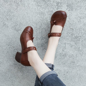 Giày da retro đế cao quai đan thủ công - OD1186