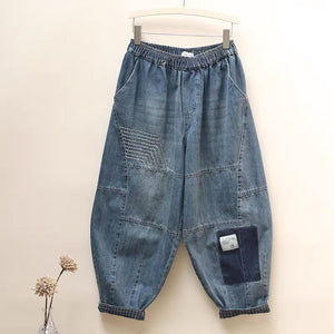 Quần baggy denim lưng ống côn phối caro - NU8656