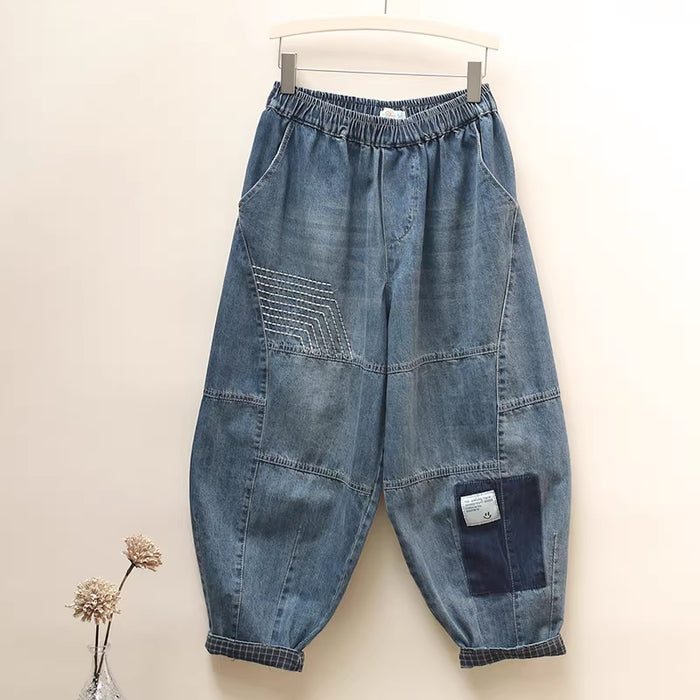 Quần baggy denim lưng ống côn phối caro - NU8656