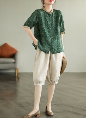 Quần sooc linen lửng lưng thun dây rút ống túm xếp ly - NU7411