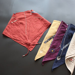 Khăn linen tam giác thêu hoa lá - NU4967