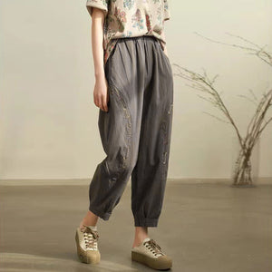 Quần baggy linen lưng thun thêu đối xứng hai túi chéo - NU6868