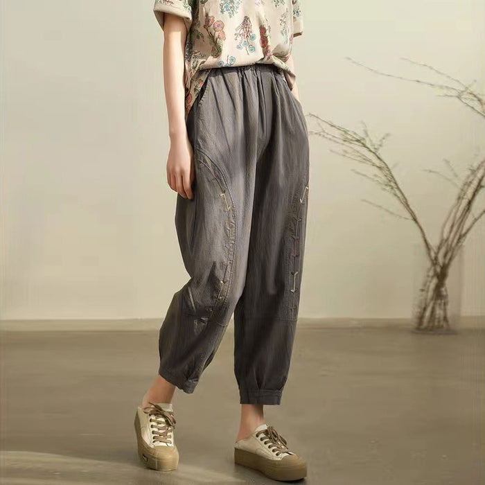 Quần baggy linen lưng thun thêu đối xứng hai túi chéo - NU6868