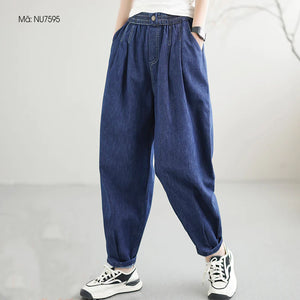 Quần baggy denim lưng thun một khuy ống côn - NU7594