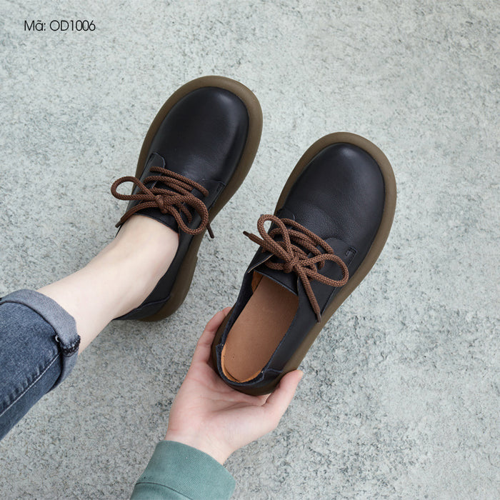 Giày da retro cột dây đế tròn - OD1006