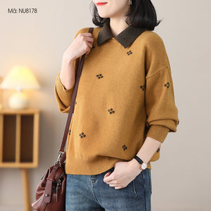 Áo len dệt kim cổ đức dài tay móc bông hoa kiểu - NU8177