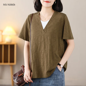 Áo T-shirt ngắn tay cổ V đơn sắc - NU8606