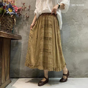 Chân váy linen lưng thun đính ren song song - NU8332