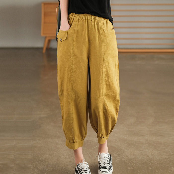 Quần baggy linen lưng thun hai túi nắp kiểu - NU7179