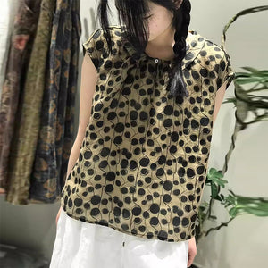 Áo sơ mi linen sát nách cổ pipi in hoa văn retro - NU8624