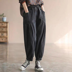 Quần baggy denim lưng thun xếp ly gấu túm - NU6685