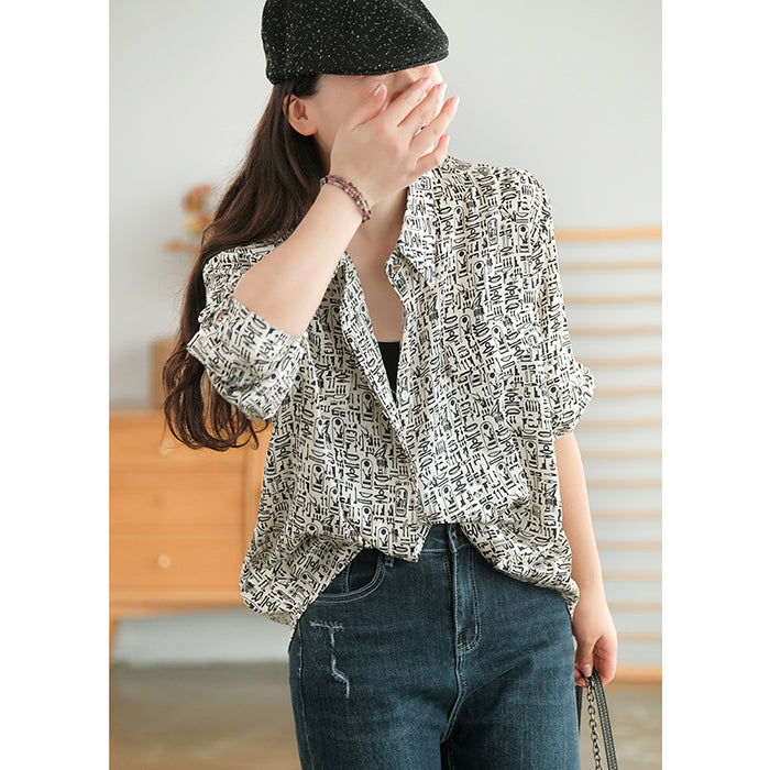 Áo sơ mi dài tay cổ đức form in hoa văn trừu tượng - NU7610