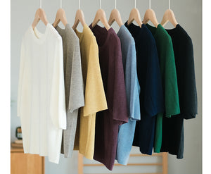 Áo T-shirt len dệp kim ngắn tay cổ tròn một màu - NU7622