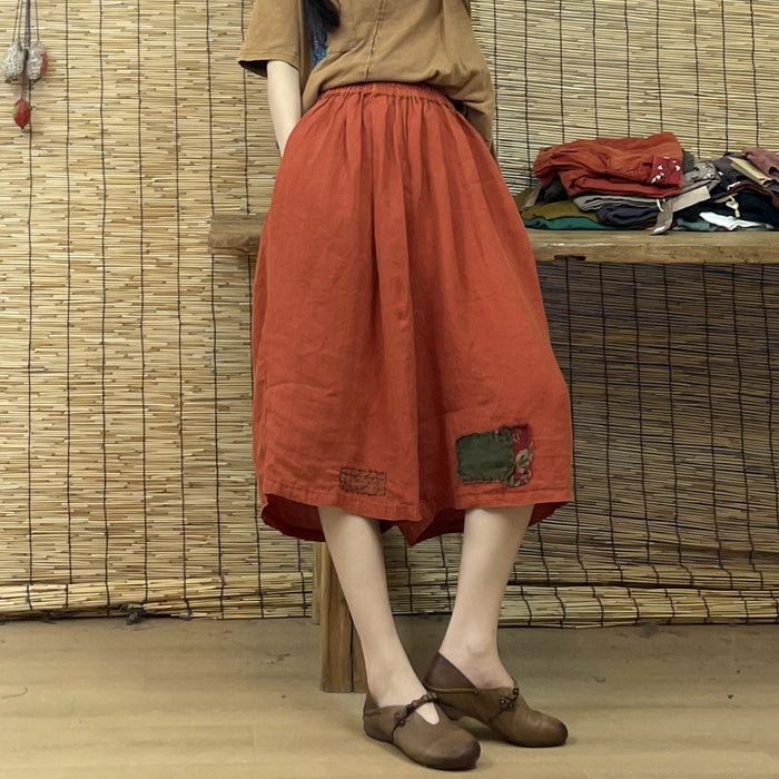 Quần baggy linen retro lưng thun kiểu chắp vá - NU7141