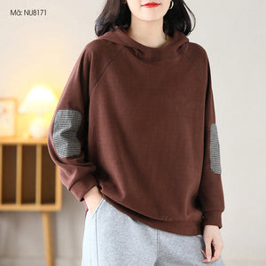 Áo hoodies dài tay kiểu chắp vá vải caro - NU8170