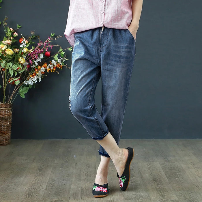 Quần baggy denim cào gối hai túi chéo - NU2494