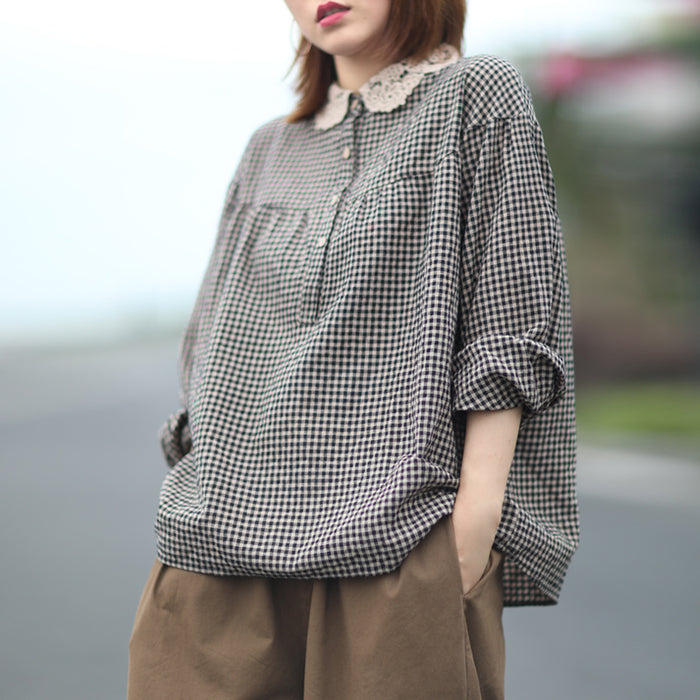 Áo sơ mi linen caro dài tay - NU4413
