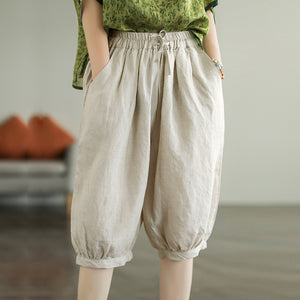 Quần sooc linen lửng lưng thun dây rút ống túm xếp ly - NU7411