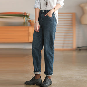 Quần baggy denim ống suông hai túi chéo retro - NU6440