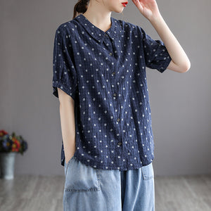 Áo sơ mi linen ngắn tay cổ pipi chấm bi - NU6861