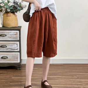 Quần baggy lửng linen lưng thun một màu hai túi chéo  - NU7076