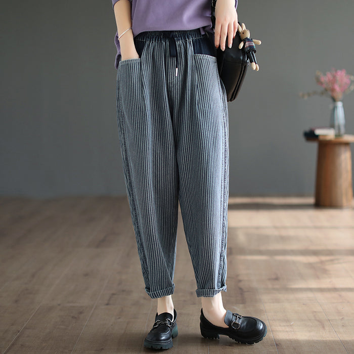 Quần baggy lưng thun dây rút kẻ sọc túi phối màu - NU7609