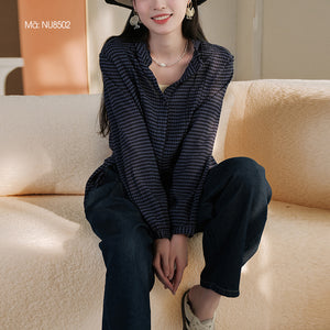 Áo sơ mi dài tay cổ V xếp ly kẻ caro - NU8502