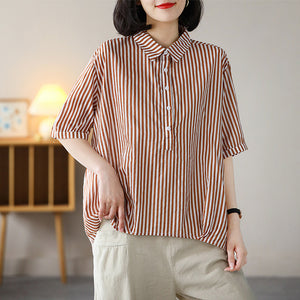 Áo sơ mi kẻ sọc ngắn tay cổ đức - NU7558