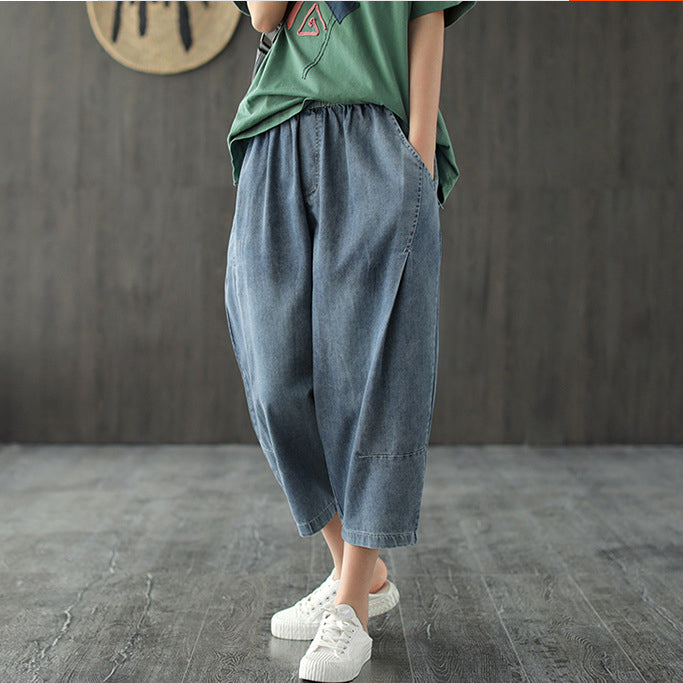 Quần baggy denim lưng thun xếp ly đối xứng - NU6882