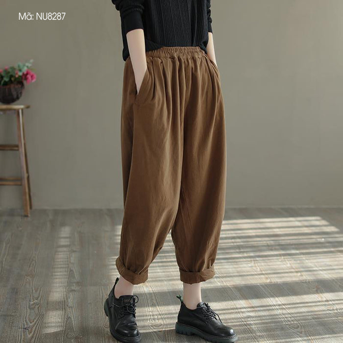 Quần baggy lưng thun một màu hai túi chéo - NU8287