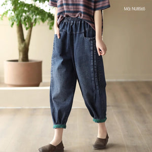Quần baggy denim lưng thun ống côn may đường gân - NU8565