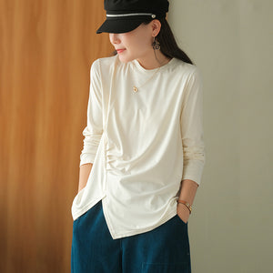 Áo T-shirt dài tay cổ tròn xẻ tà xếp ly - NU6603