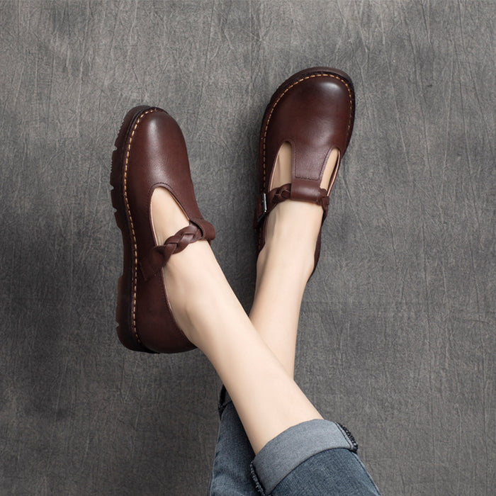 Giày da retro quai đan thủ công khóa cài - OD0705