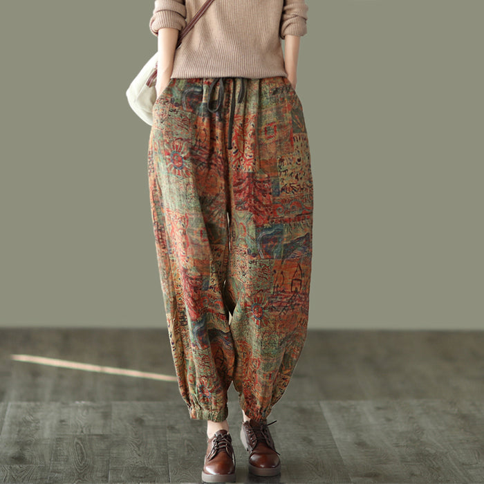 Quần baggy lưng thun in trừu tượng gấu bo chun - NU7791