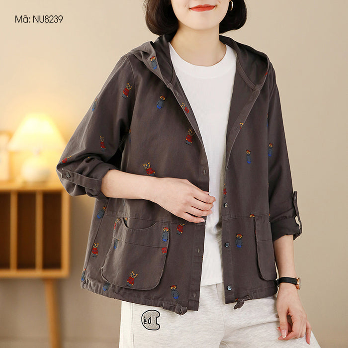 Áo khoác dài tay có mũ in những chú mèo - NU8239