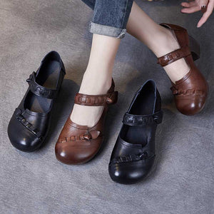 Giày da retro đế cao quai đan thủ công - OD1186