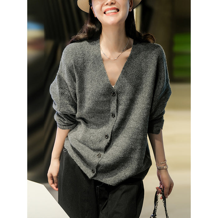 Áo khoác len cashmere dài tay cổ V kiểu gân nổi - NU7734