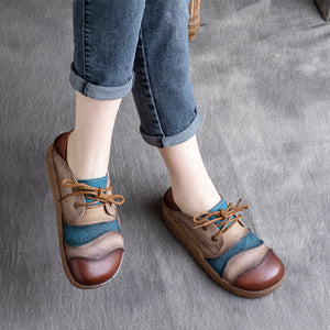 Giày da retro để bằng mảng màu cột dây - OD0636