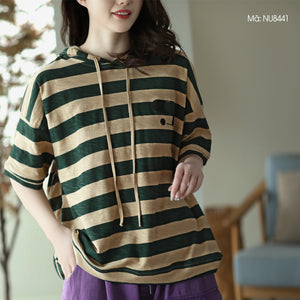 Áo hoodies ngắn tay kẻ sọc in ngôi sao - NU8441