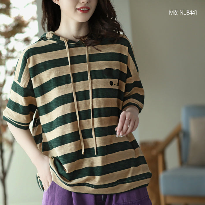 Áo hoodies ngắn tay kẻ sọc in ngôi sao - NU8441