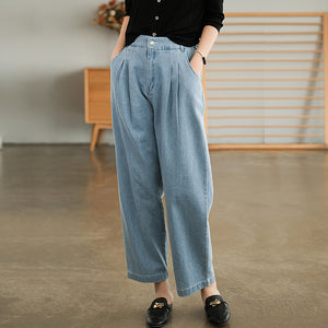 Quần baggy denim ống đứng lưng cao hai túi chéo - NU7387