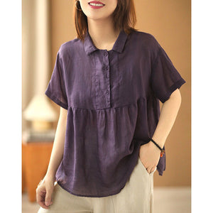 Áo sơ mi linen ngắn tay cổ pipi bốn khuy - NU7521