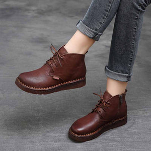 Giày da retro đế bệt cột dây và khóa kéo - OD0261