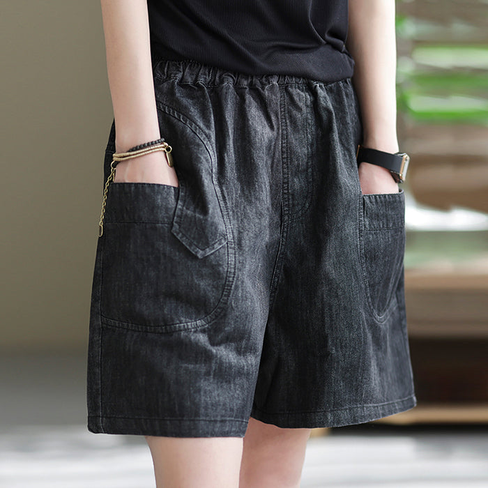 Quần sooc denim lưng thun hai túi kiểu - NU6873