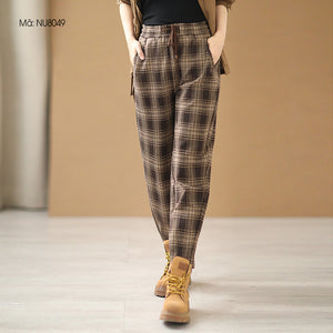Quần baggy retro lưng thun kẻ caro ống côn - NU8049