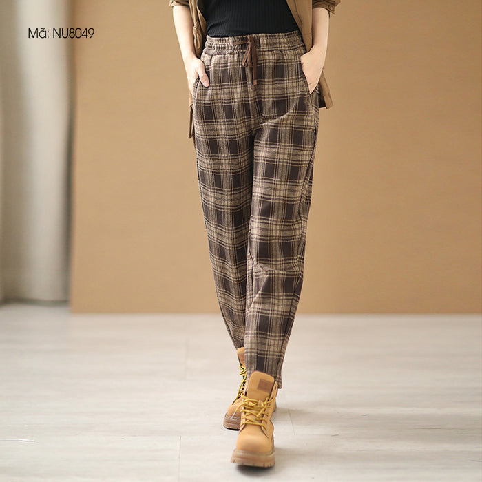 Quần baggy retro lưng thun kẻ caro ống côn - NU8049